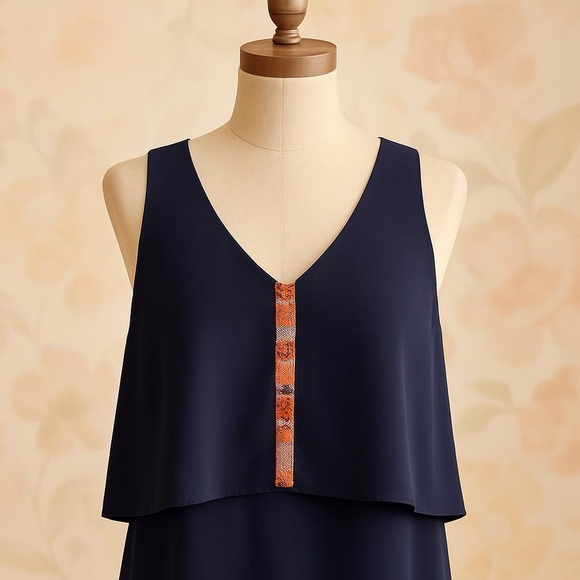 Zouk Navy Blue Flowy Blouse Size Medium - Picture 2 of 5